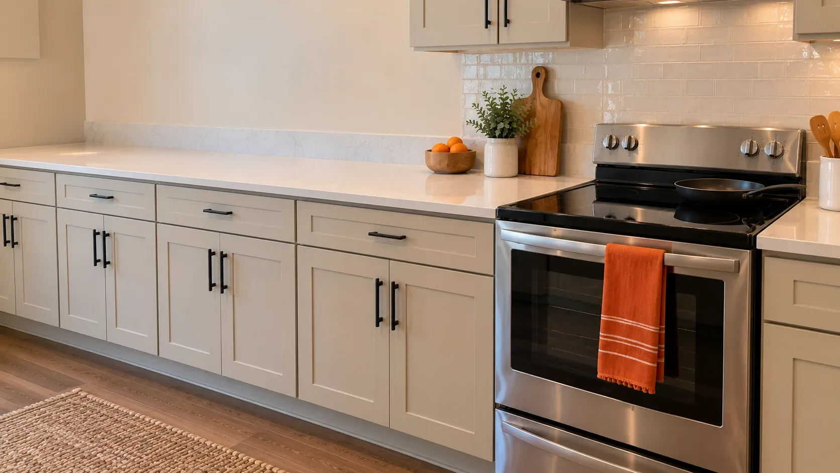 Stainless range with a glass cooktop in a Lewisville, Texas kitchen